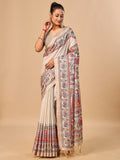 Exquisite Cream Madhubani & Elephant Digital Printed Tussar Silk Saree With Elegant Zari Border