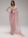 Elegant Pink Super Net Embroidered Saree with Designer Blouse