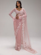 Elegant Pink Super Net Embroidered Saree with Designer Blouse