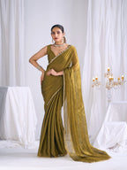 Olive Silk Blend Saree with Subtle Delicate Border Classic Ethnic Style