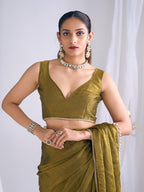 Olive Silk Blend Saree with Subtle Delicate Border Classic Ethnic Style