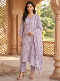 Purple Pure Cotton Salwar Suit with Floral Print and Dupatta Easy Comfortable Fit