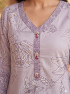 Purple Pure Cotton Salwar Suit with Floral Print and Dupatta Easy Comfortable Fit