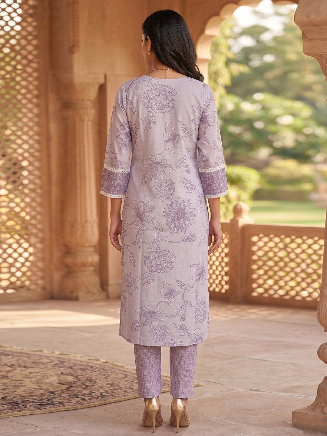 Purple Pure Cotton Salwar Suit with Floral Print and Dupatta Easy Comfortable Fit