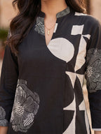 Elegant Black Abstract Print Pure Cotton Top Bottom Set Minimal Ethnic Look