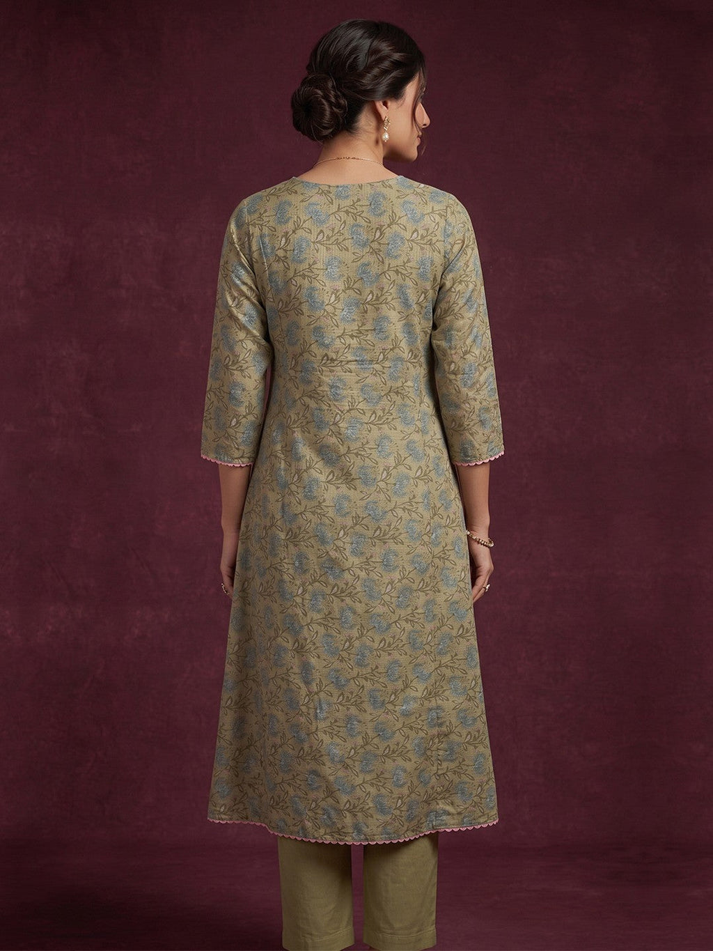 Green Floral Printed Kota Doria Salwar Suit with Dupatta