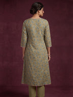 Green Floral Printed Kota Doria Salwar Suit with Dupatta