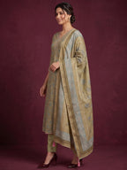 Green Floral Printed Kota Doria Salwar Suit with Dupatta