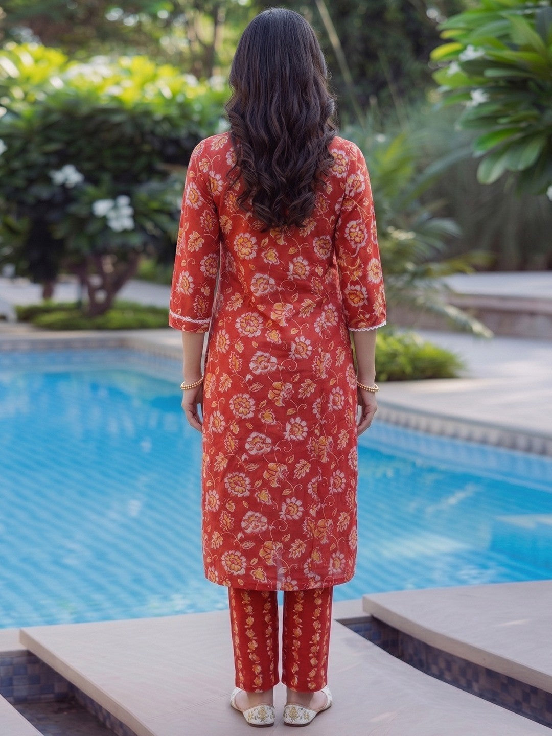 Red Floral Cotton Salwar Suit Set with Dupatta Soft Comfortable Ethnic Wear