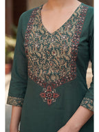 Premium Green Printed Pure Cotton Straight Fit Salwar Suit with Mirror Work Elegant Look