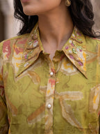 Green Floral Printed Rayon Top Bottom Set Stylish Everyday Ethnic Wear