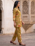 Green Floral Printed Rayon Top Bottom Set Stylish Everyday Ethnic Wear