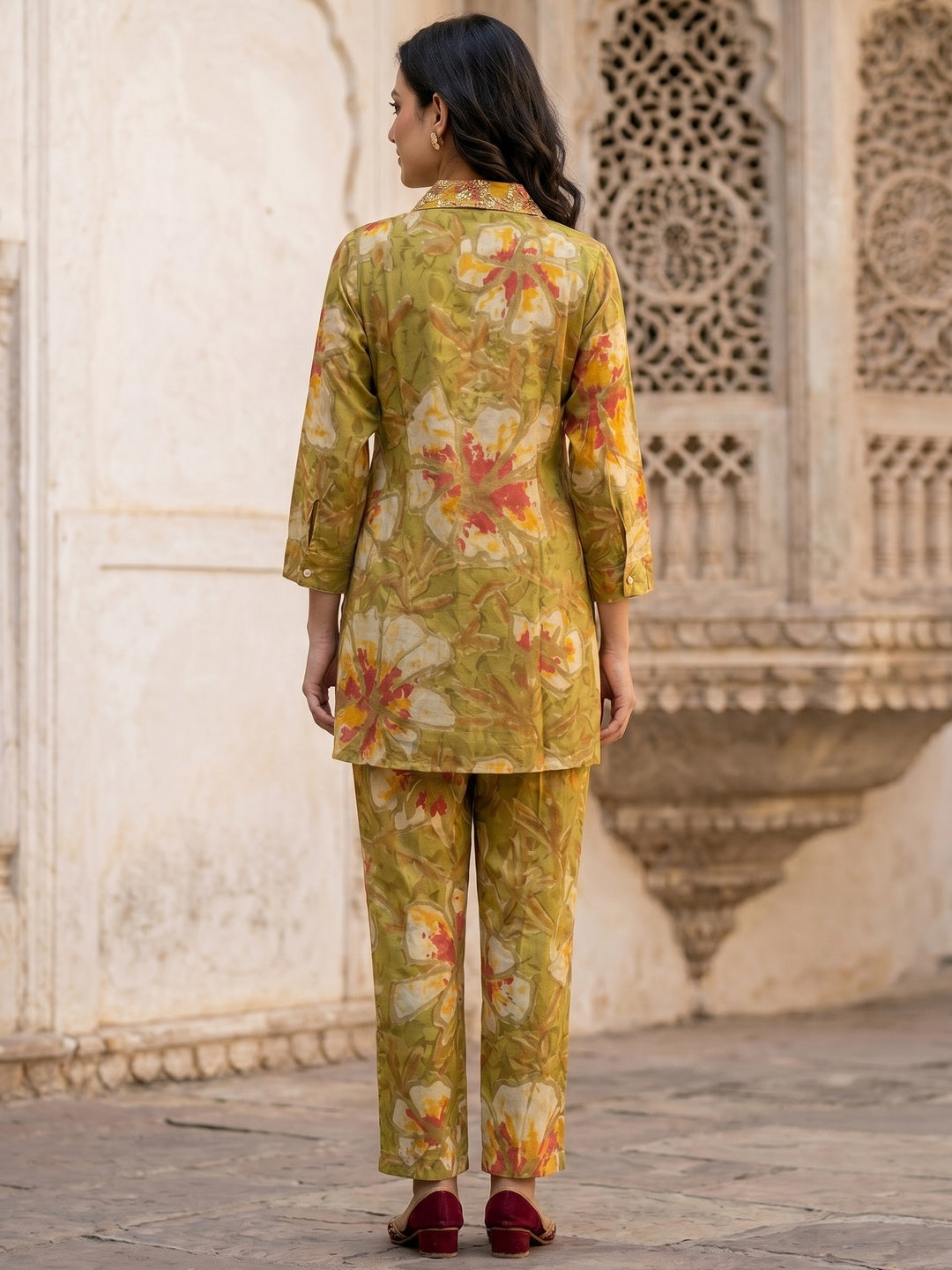 Green Floral Printed Rayon Top Bottom Set Stylish Everyday Ethnic Wear