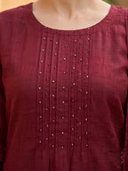 Maroon Floral Embroidered Mul Chanderi Straight Fit Salwar Suit Elegant Ethnic Wear