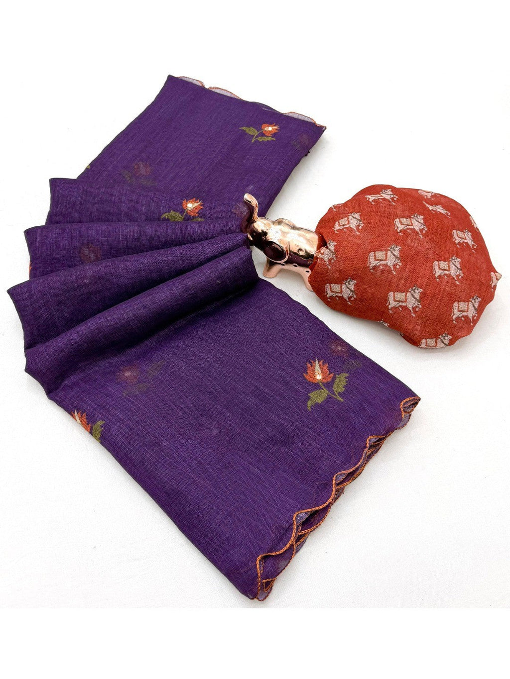 Stylish Purple Linen Saree with Multicolor Printed Motifs Minimal Elegant Look