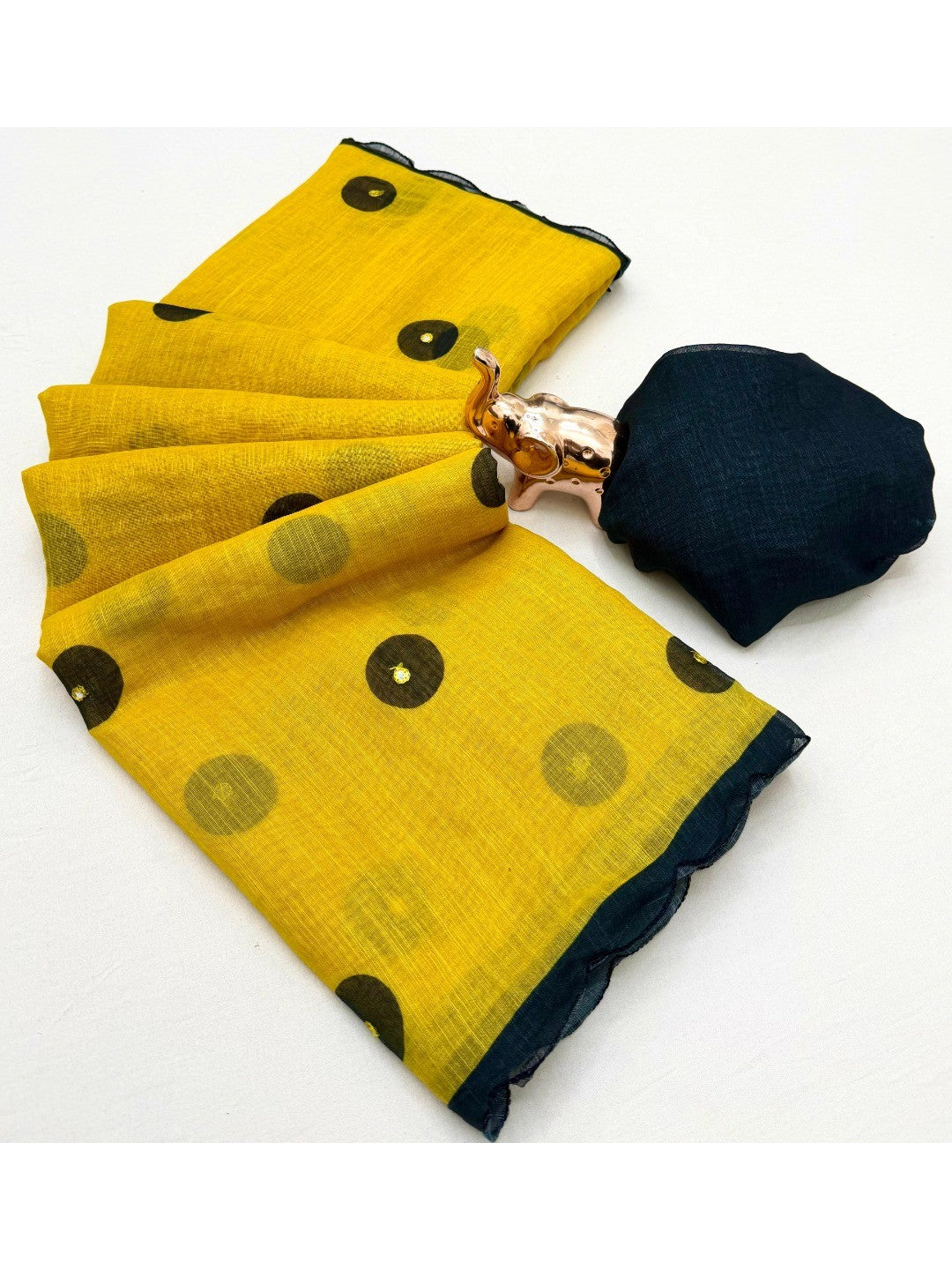 Stylish Yellow Linen Saree with Multicolor Printed Motifs Minimal Elegant Look