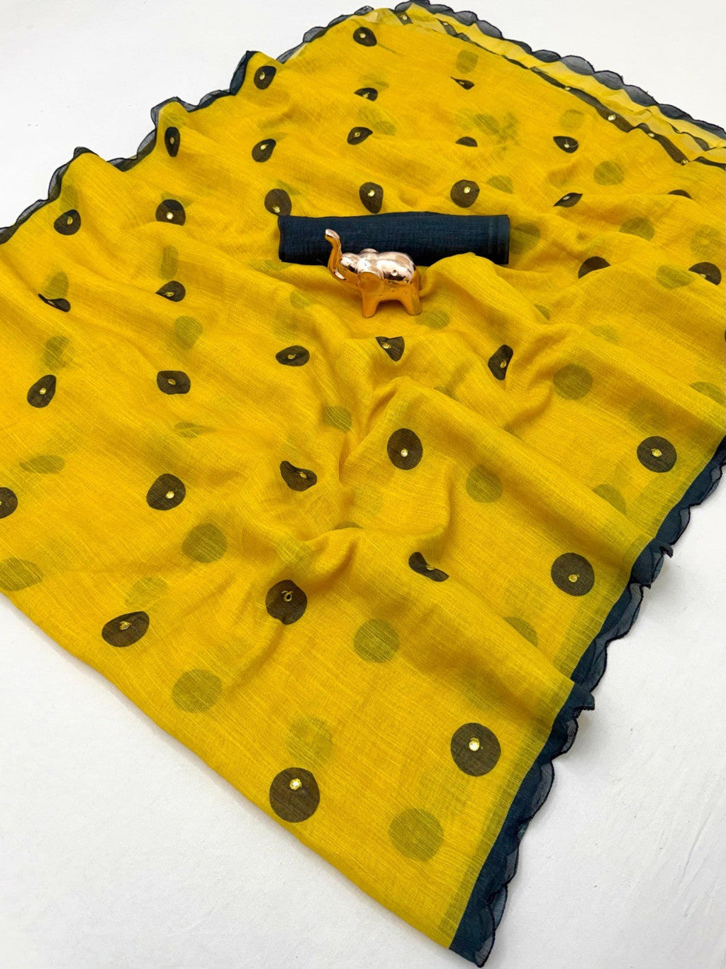 Stylish Yellow Linen Saree with Multicolor Printed Motifs Minimal Elegant Look