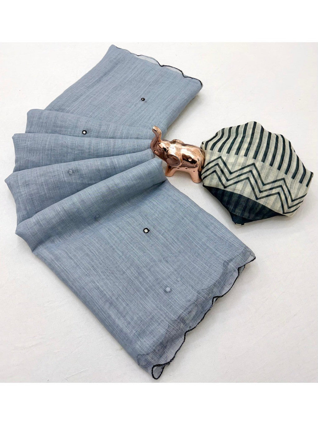 Stylish Grey Linen Saree with Multicolor Printed Motifs Minimal Elegant Look