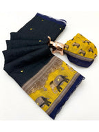 Stylish Black Linen Saree with Multicolor Printed Motifs Minimal Elegant Look
