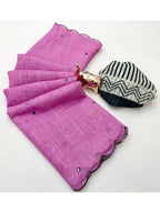 Stylish Pink Linen Saree with Multicolor Printed Motifs Minimal Elegant Look