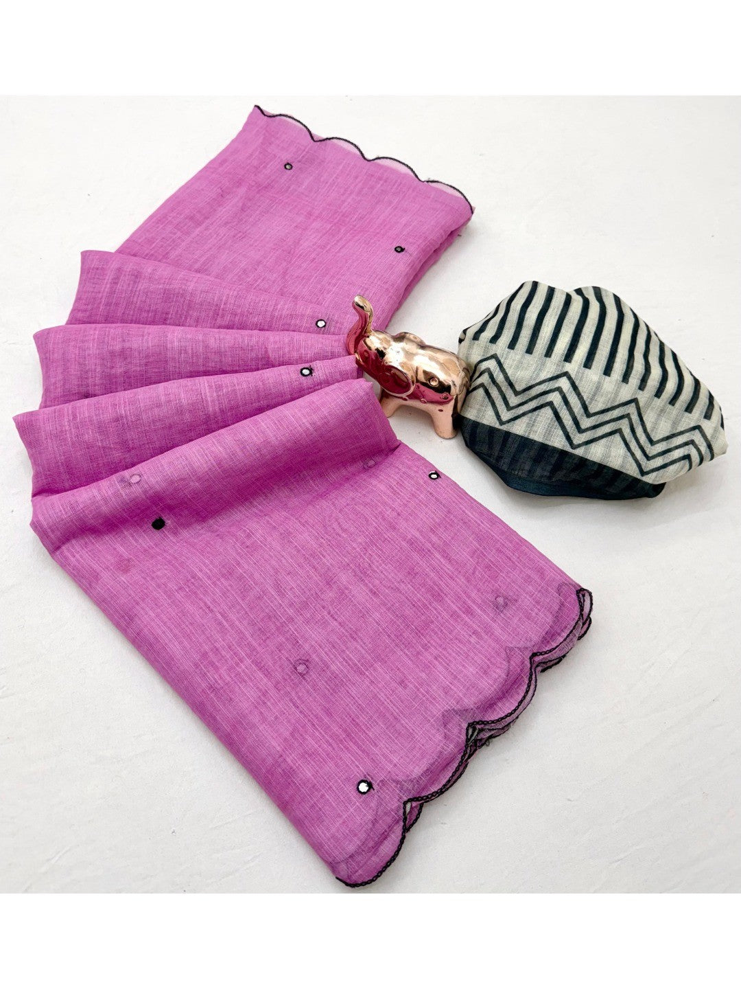 Stylish Pink Linen Saree with Multicolor Printed Motifs Minimal Elegant Look