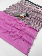 Stylish Pink Linen Saree with Multicolor Printed Motifs Minimal Elegant Look
