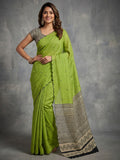 Stylish Green Linen Saree with Multicolor Printed Motifs Minimal Elegant Look