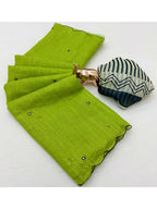 Stylish Green Linen Saree with Multicolor Printed Motifs Minimal Elegant Look