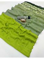 Stylish Green Linen Saree with Multicolor Printed Motifs Minimal Elegant Look