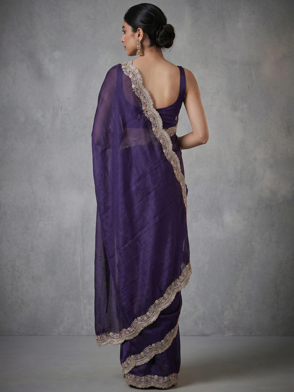 Elegant Purple Satin Saree with Embellished Border for Festive Occasions