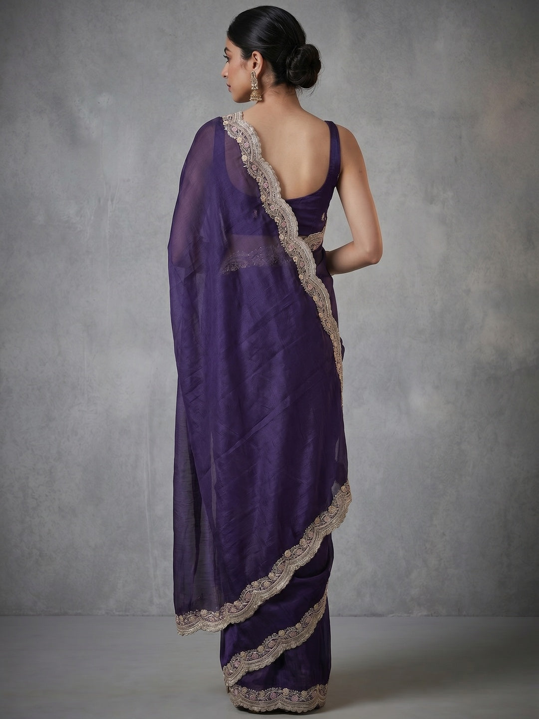 Elegant Purple Satin Saree with Embellished Border for Festive Occasions