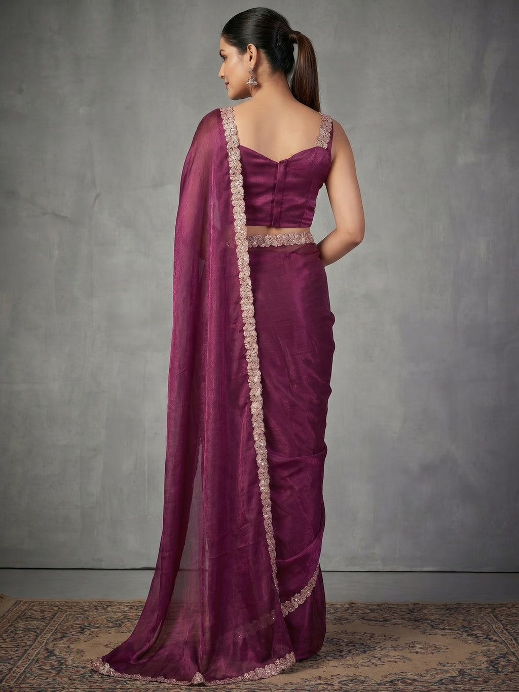 Elegant Magenta Satin Saree with Embellished Border Stylish Evening Wear