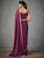 Elegant Magenta Satin Saree with Embellished Border Stylish Evening Wear