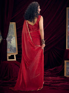 Classic Red Solid Art Silk Saree Featuring Sequins Embroidery & Gota Patti Lace Border