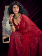 Classic Red Solid Art Silk Saree Featuring Sequins Embroidery & Gota Patti Lace Border