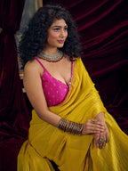 Classic Yellow Solid Art Silk Saree Featuring Sequins Embroidery & Gota Patti Lace Border