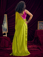 Classic Parrot Green Solid Art Silk Saree Featuring Sequins Embroidery & Gota Patti Lace Border