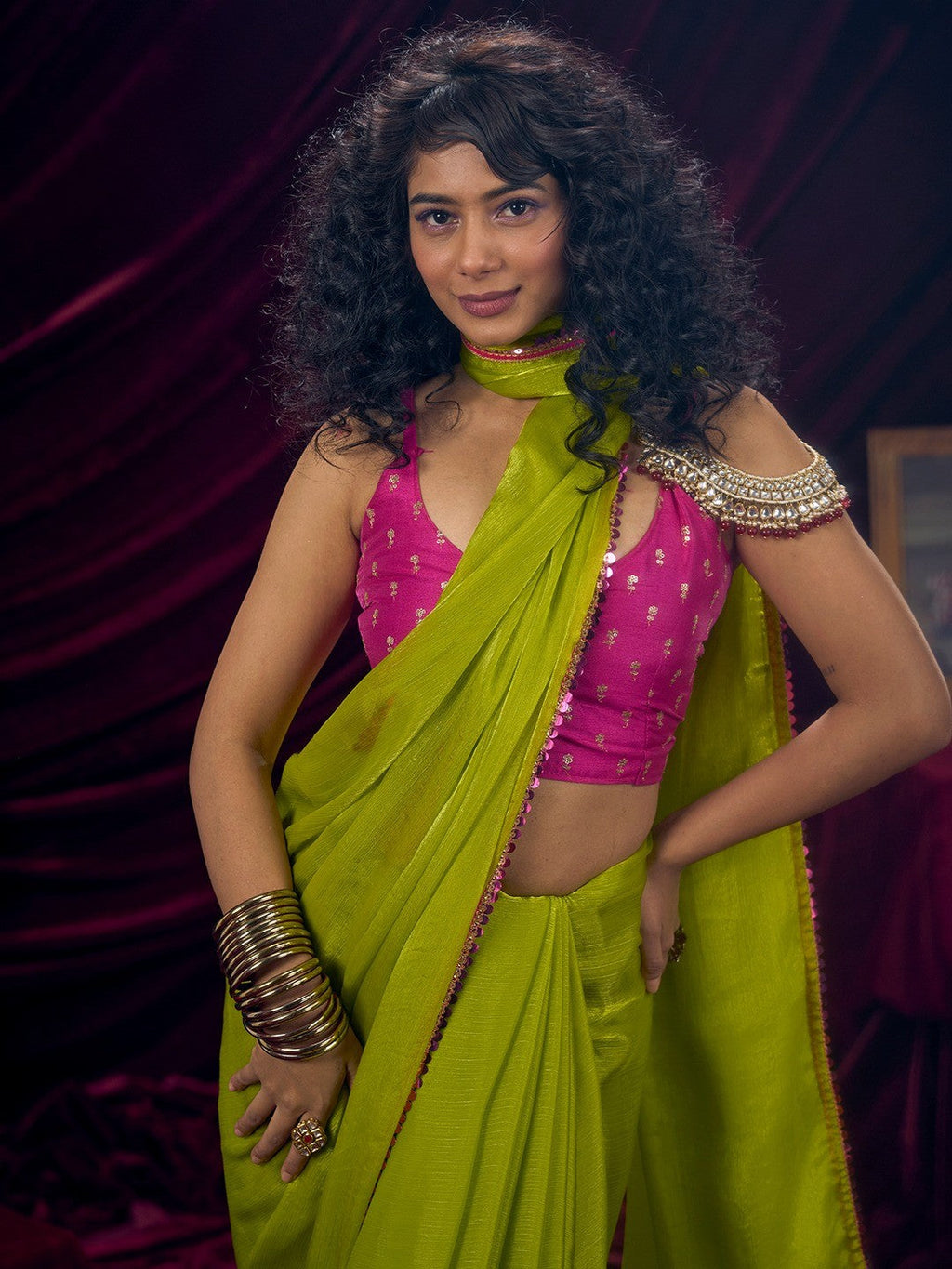 Classic Parrot Green Solid Art Silk Saree Featuring Sequins Embroidery & Gota Patti Lace Border