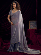 Classic Greyish Purple Solid Art Silk Saree Featuring Sequins Embroidery & Gota Patti Lace Border