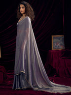 Classic Greyish Purple Solid Art Silk Saree Featuring Sequins Embroidery & Gota Patti Lace Border
