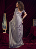 Classic Greyish Purple Solid Art Silk Saree Featuring Sequins Embroidery & Gota Patti Lace Border