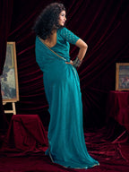 Classic Rama Blue Solid Art Silk Saree Featuring Sequins Embroidery & Gota Patti Lace Border