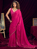 Classic Pink Solid Art Silk Saree Featuring Sequins Embroidery & Gota Patti Lace Border