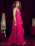 Classic Pink Solid Art Silk Saree Featuring Sequins Embroidery & Gota Patti Lace Border