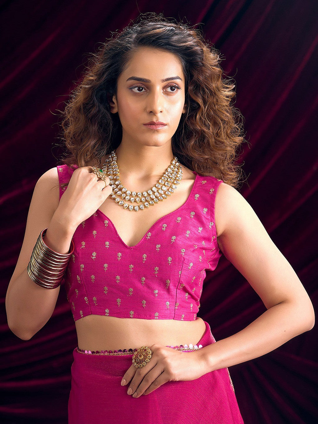 Classic Pink Solid Art Silk Saree Featuring Sequins Embroidery & Gota Patti Lace Border
