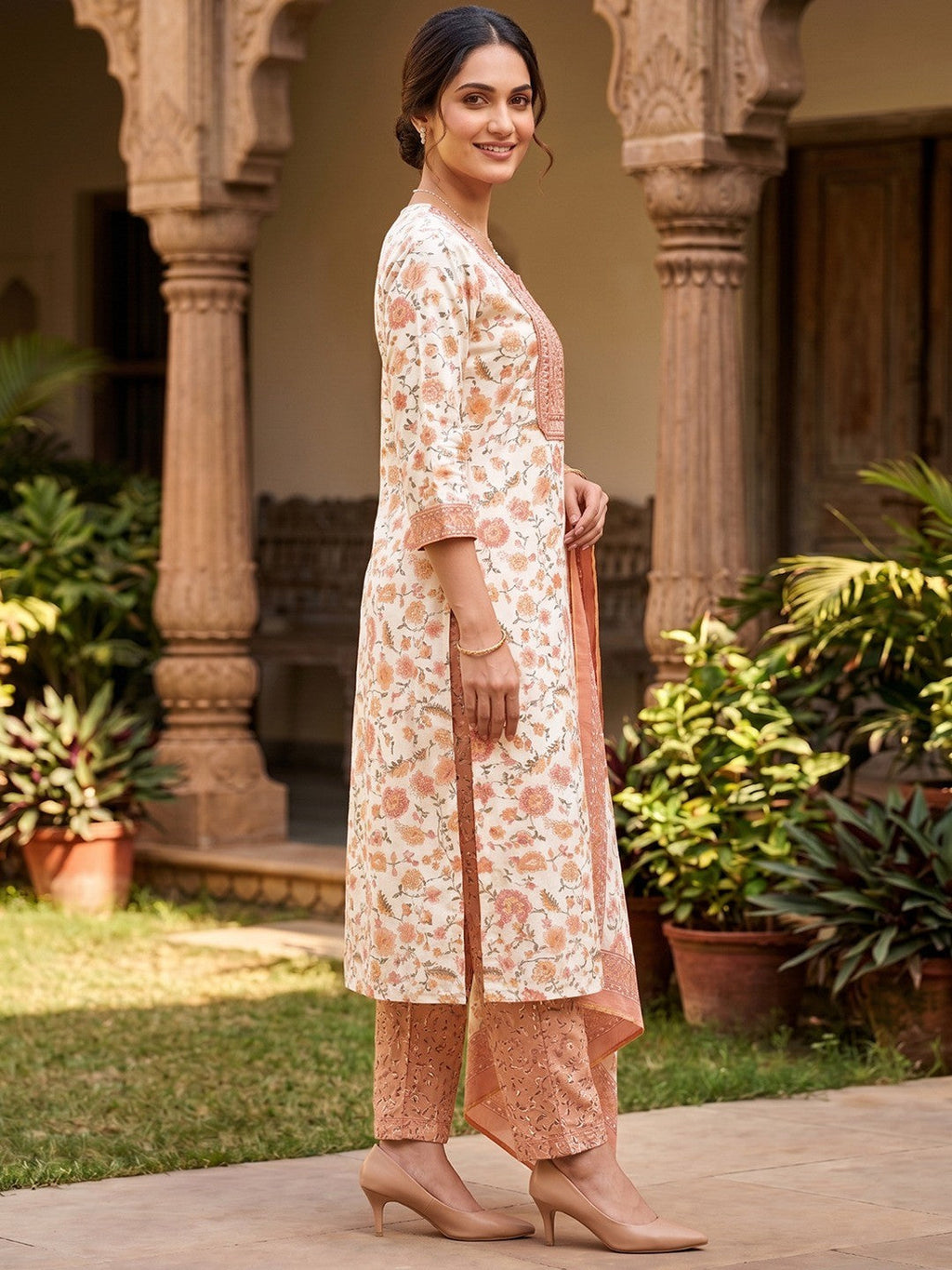Offwhite Floral Cotton Salwar Suit Set Soft Comfortable Ethnic Wear