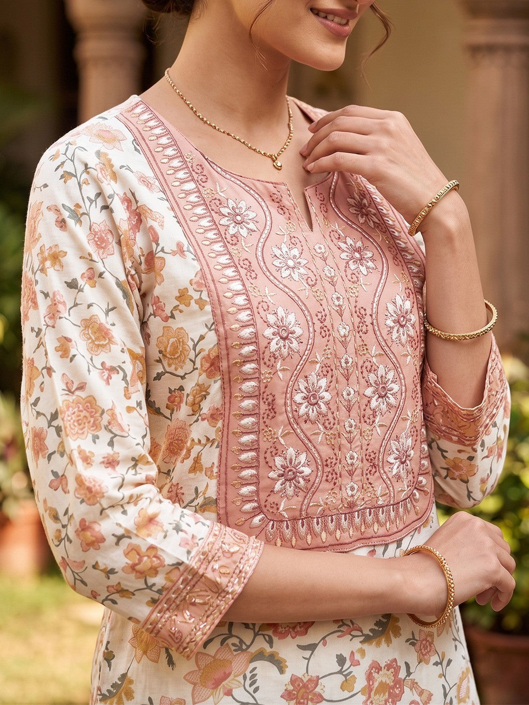 Offwhite Floral Cotton Salwar Suit Set Soft Comfortable Ethnic Wear