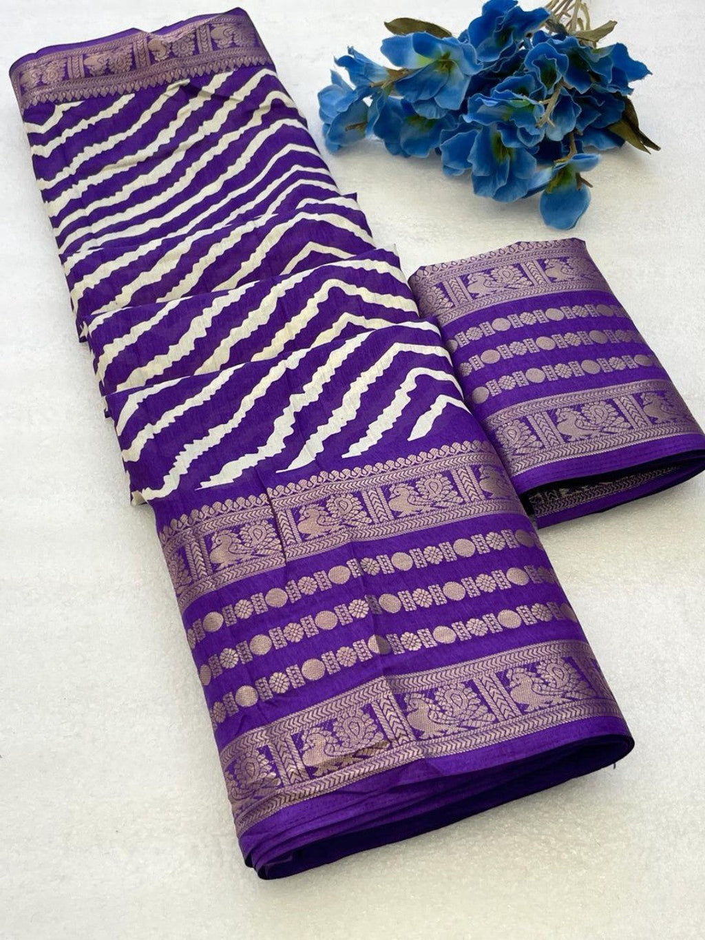Purple Dola Silk Saree with Leheriya Pattern Modern Ethnic Style