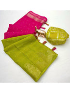 Multicolor Chinon Saree with Woven Zari Work Rich Traditional Look