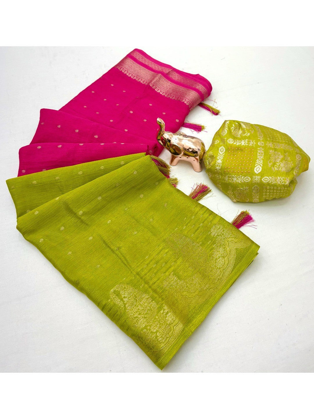 Multicolor Chinon Saree with Woven Zari Work Rich Traditional Look